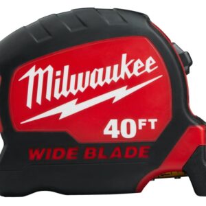 Milwaukee  48-22-0240 Tape Measure, 40 ft L Blade, 1-19/64 in W Blade, Steel Blade, ABS Case, Black/Red Case (Discontinued)