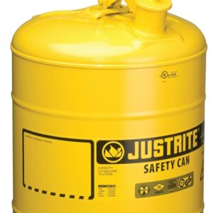 Justrite 7150200 Safety Can, 11-3/4 in Dia, 16-7/8 in OAH, 5 gal, Steel, Yellow