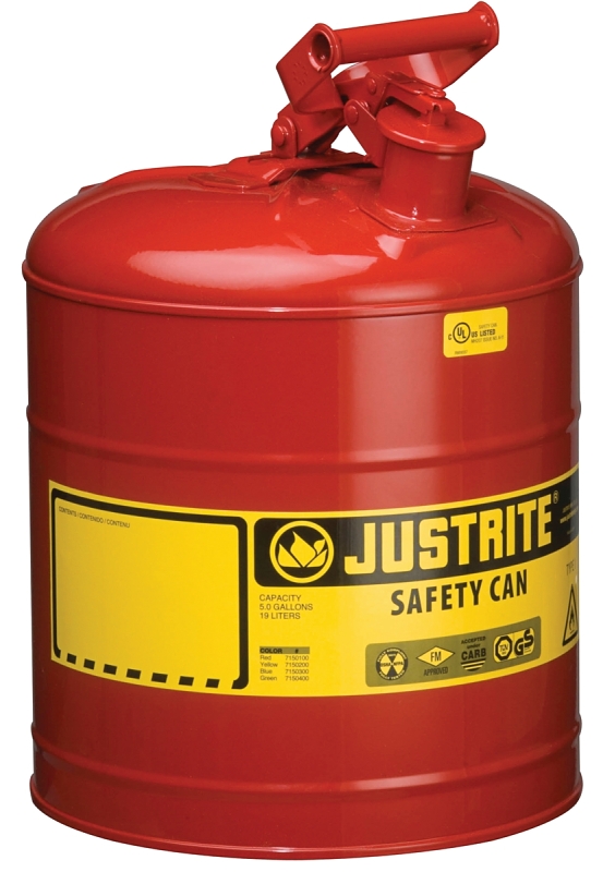 Justrite 7150100 Safety Can, 11-3/4 in Dia, 16-7/8 in OAH, 5 gal, Steel