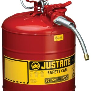 Justrite 7250120 Safety Can, 11-3/4 in Dia, 17-1/2 in OAH, 5 gal, Steel, Red