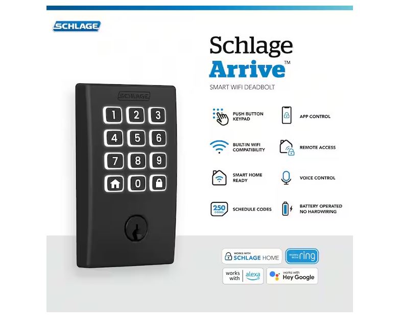 Schlage Arrive BE459WBVCEN622 Smart Wi-Fi Deadbolt with Century Trim, 1, AAA Grade, Key, Keypad Key, Metal, Matte Black - Image 3